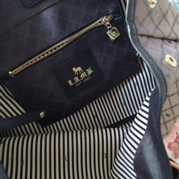 L.A.M.B. Leather Shoulder Bag Purse Tote Monogram - Picture 7 of 8